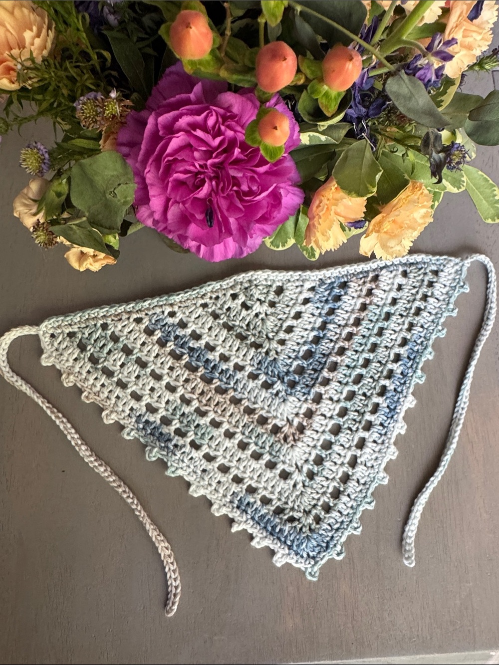 Handmade Crocheted Bandana Hair Scarf Kerchief Bohemian Festival -  100% Cotton